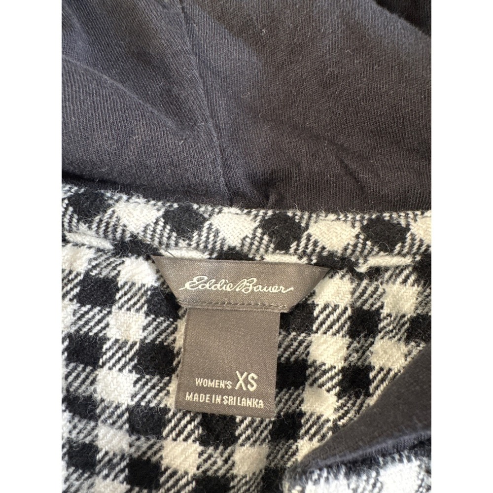 EDDIE BAUER Black White Plaid Hooded Button‎ Down Jacket Women's XS NWOT - Picture 10 of 15
